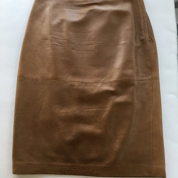 'S MAX MARA Italian Leather Pencil Skirt  Color Cognac  Size 6 - Picture 8 of 8
